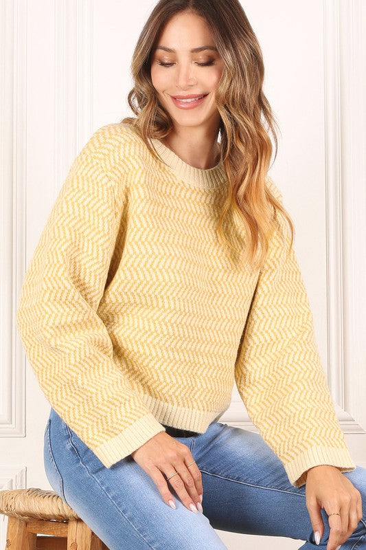 Herringbone Pattern Crew Neck Sweater - Christi's Boutique