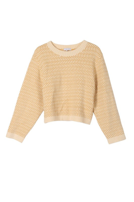 Herringbone Pattern Crew Neck Sweater - Christi's Boutique