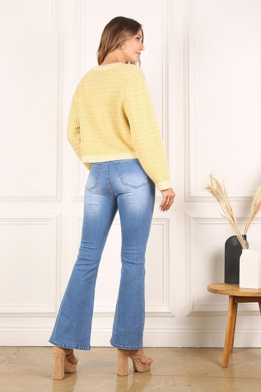 Herringbone Pattern Crew Neck Sweater - Christi's Boutique
