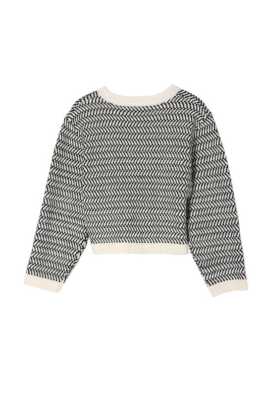 Herringbone Pattern Crew Neck Sweater - Christi's Boutique
