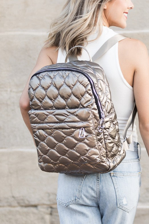 Jade Metallic Puffer Backpack - Christi's Boutique