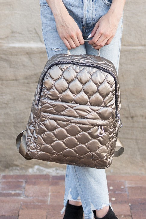Jade Metallic Puffer Backpack - Christi's Boutique