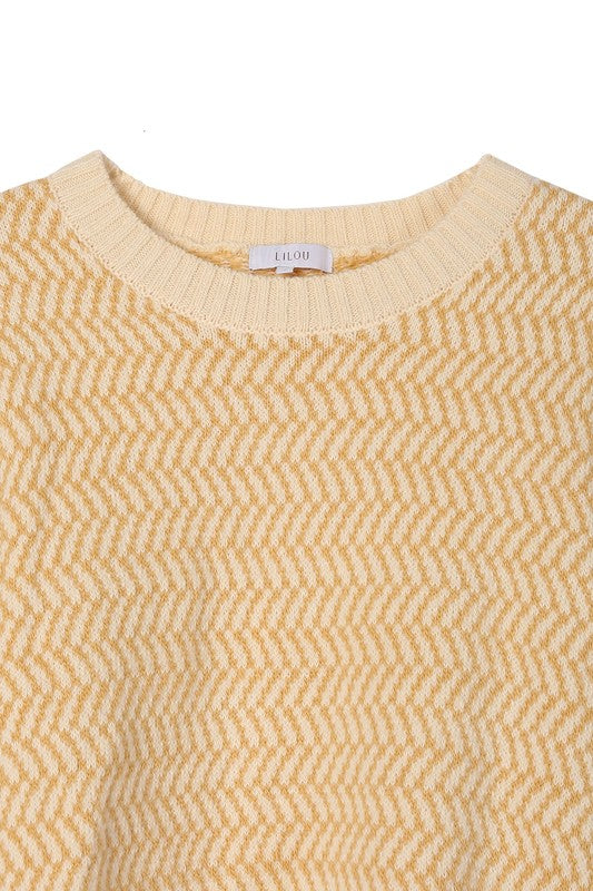 Herringbone Pattern Crew Neck Sweater - Christi's Boutique