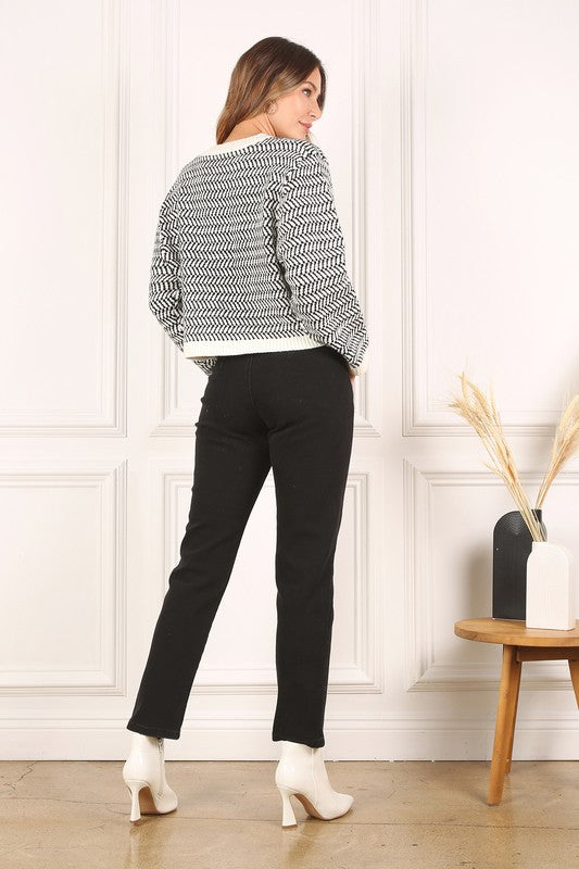 Herringbone Pattern Crew Neck Sweater - Christi's Boutique