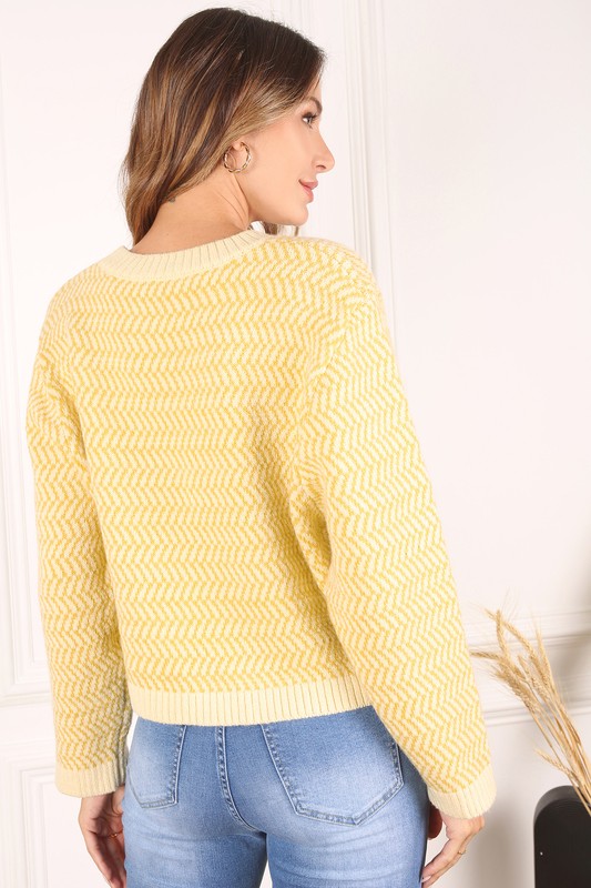 Herringbone Pattern Crew Neck Sweater - Christi's Boutique
