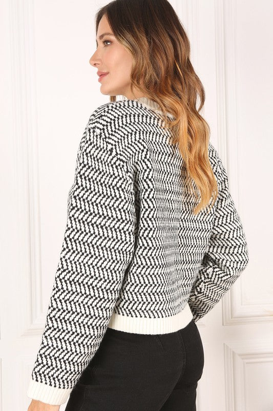 Herringbone Pattern Crew Neck Sweater - Christi's Boutique