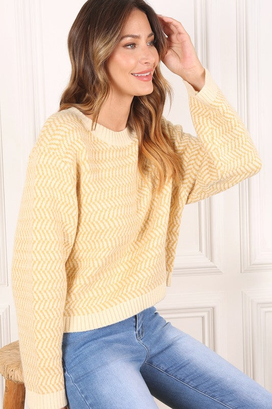 Herringbone Pattern Crew Neck Sweater - Christi's Boutique