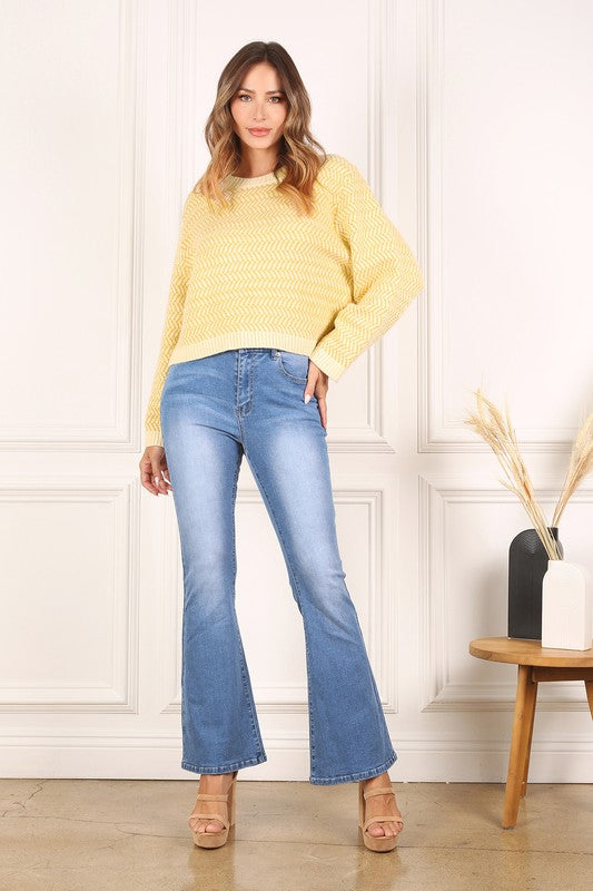 Herringbone Pattern Crew Neck Sweater - Christi's Boutique