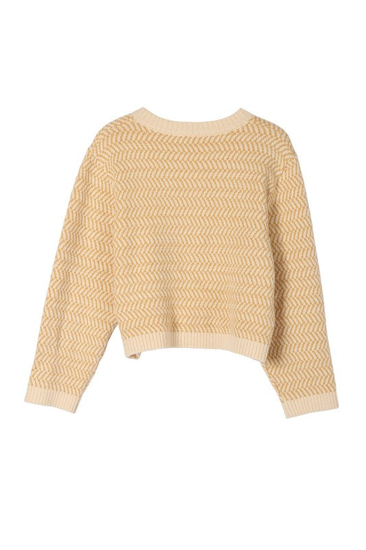 Herringbone Pattern Crew Neck Sweater - Christi's Boutique
