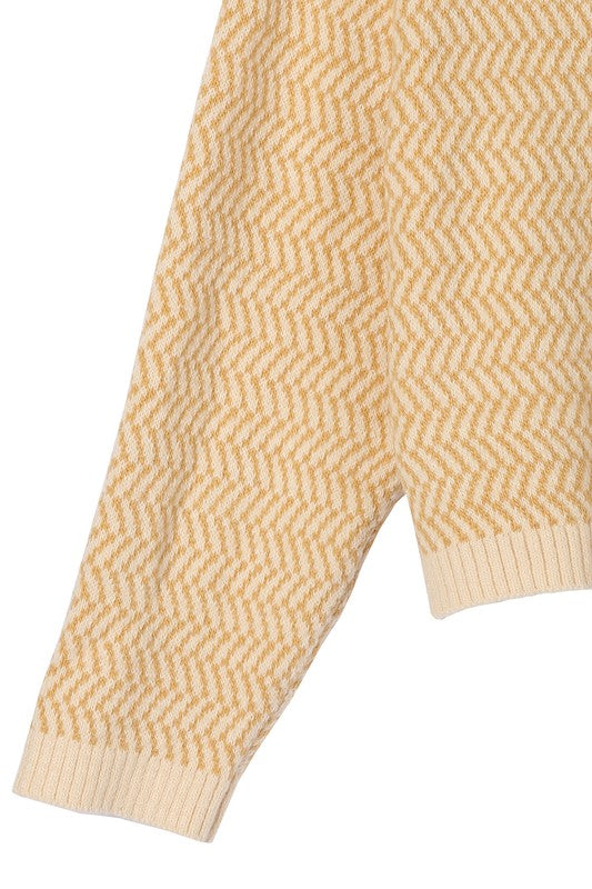 Herringbone Pattern Crew Neck Sweater - Christi's Boutique