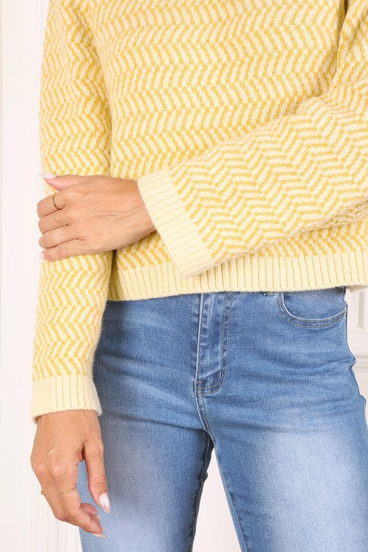 Herringbone Pattern Crew Neck Sweater - Christi's Boutique