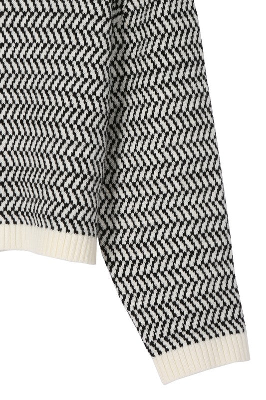 Herringbone Pattern Crew Neck Sweater - Christi's Boutique