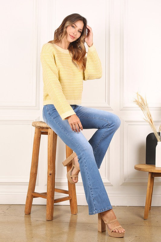 Herringbone Pattern Crew Neck Sweater - Christi's Boutique