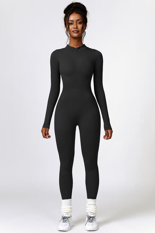 Half Zip Long Sleeve Active Jumpsuit - Christi's Boutique