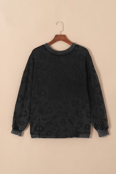 Leopard Round Neck Dropped Shoulder Sweatshirt - Christi's Boutique