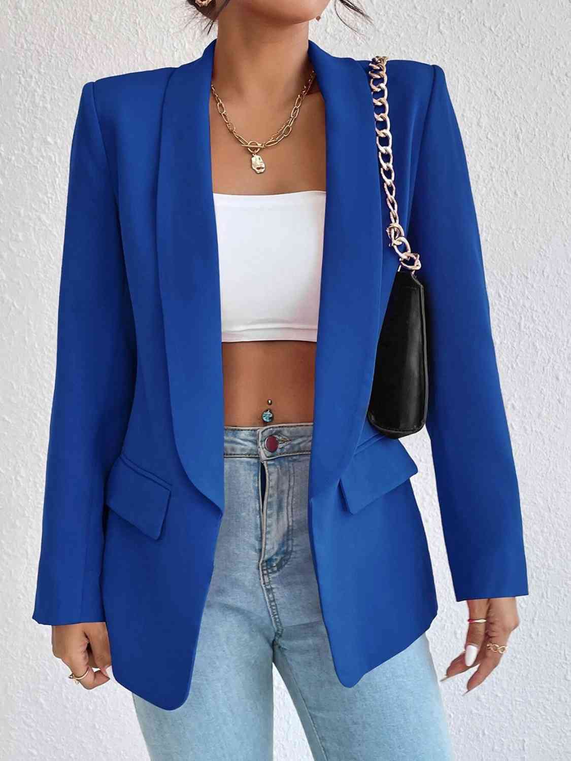 Shawl Collar Long Sleeve Blazer - Christi's Boutique