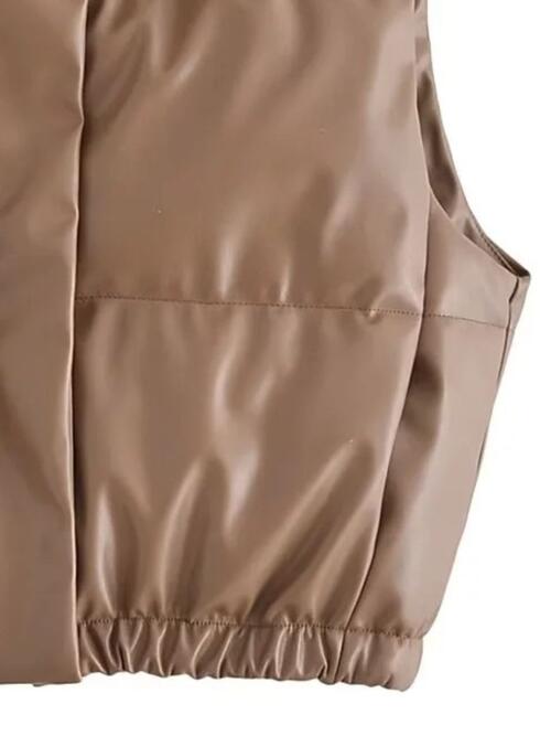 PU Leather Zip Up Drawstring Vest - Christi's Boutique