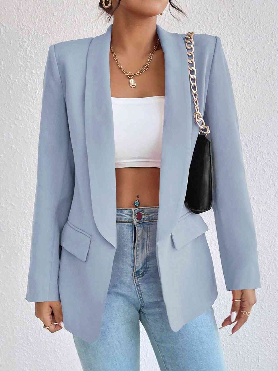 Shawl Collar Long Sleeve Blazer - Christi's Boutique