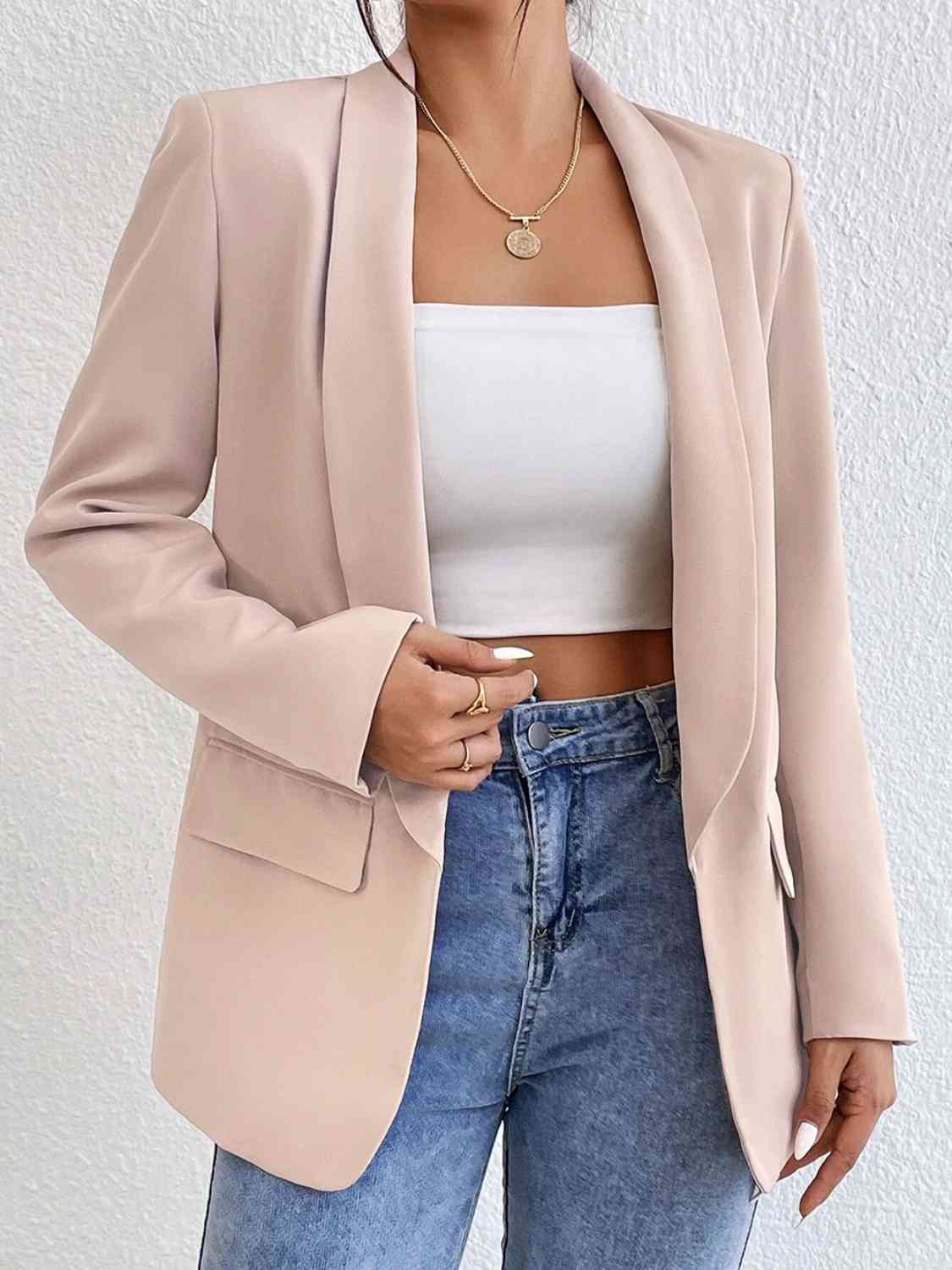Shawl Collar Long Sleeve Blazer - Christi's Boutique