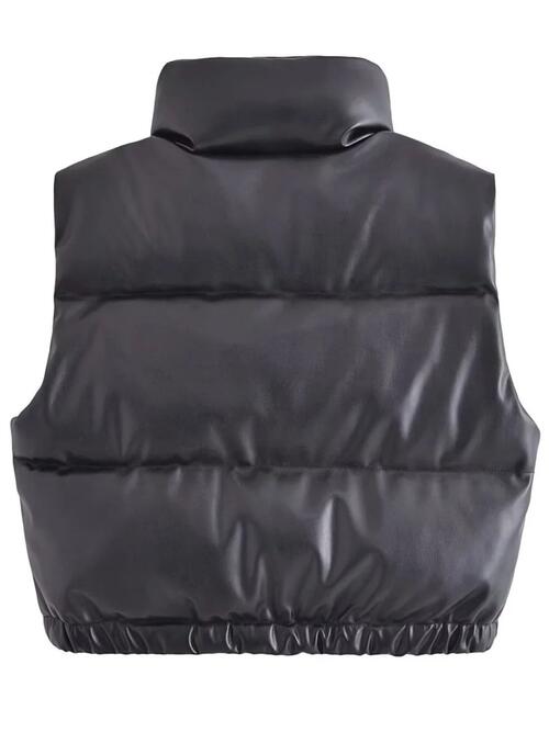 PU Leather Zip Up Drawstring Vest - Christi's Boutique