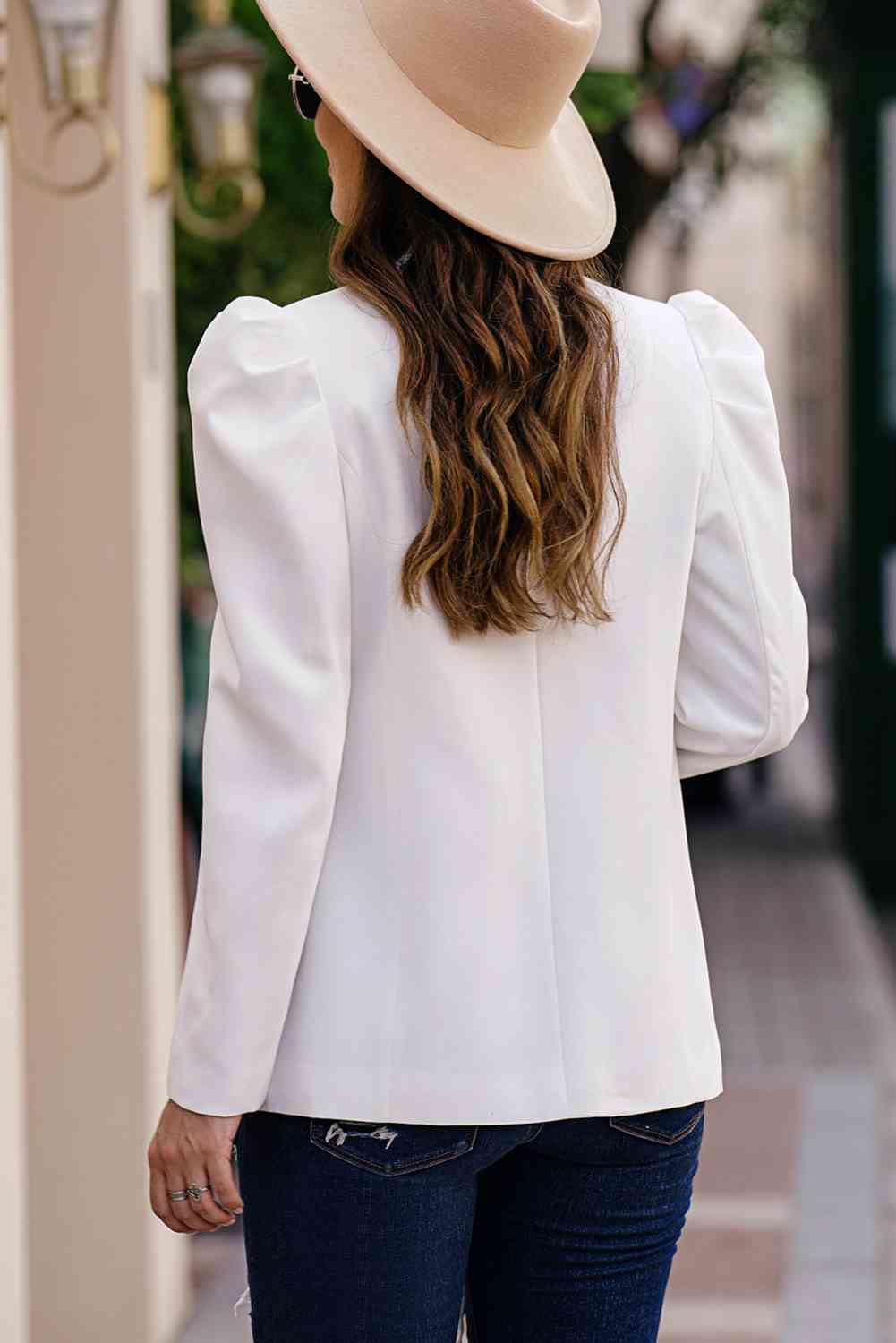 Double Take Puff Sleeve Shawl Collar Blazer - Christi's Boutique
