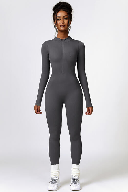 Half Zip Long Sleeve Active Jumpsuit - Christi's Boutique