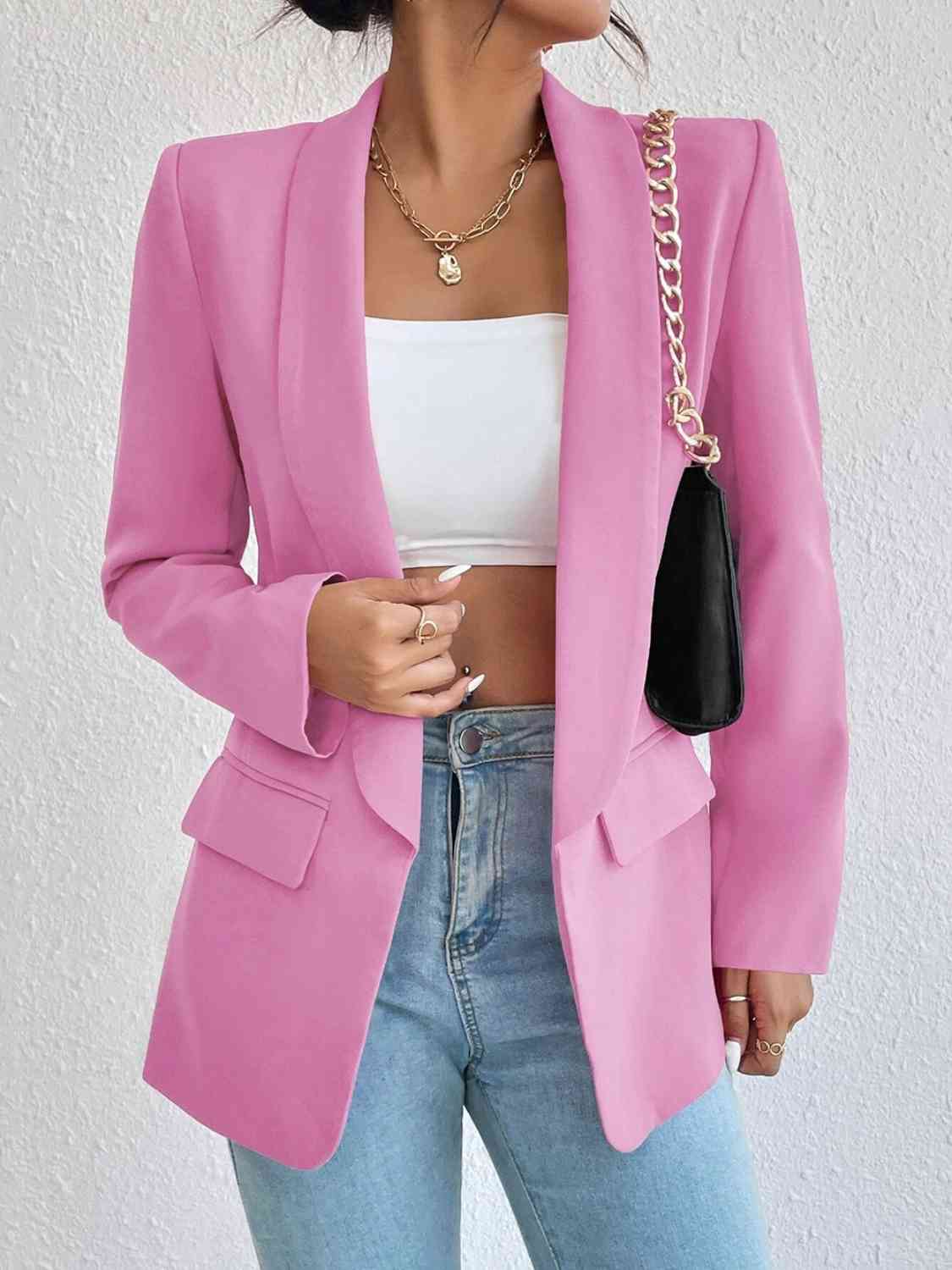 Shawl Collar Long Sleeve Blazer - Christi's Boutique