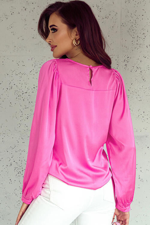 Round Neck Ruff Sleeve Blouse - Christi's Boutique