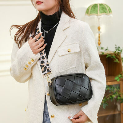 PU Leather Woven Crossbody Bag - Christi's Boutique