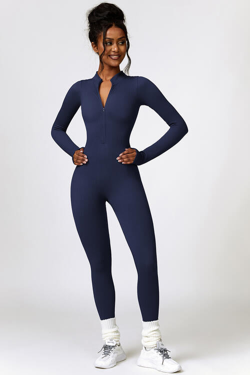Half Zip Long Sleeve Active Jumpsuit - Christi's Boutique