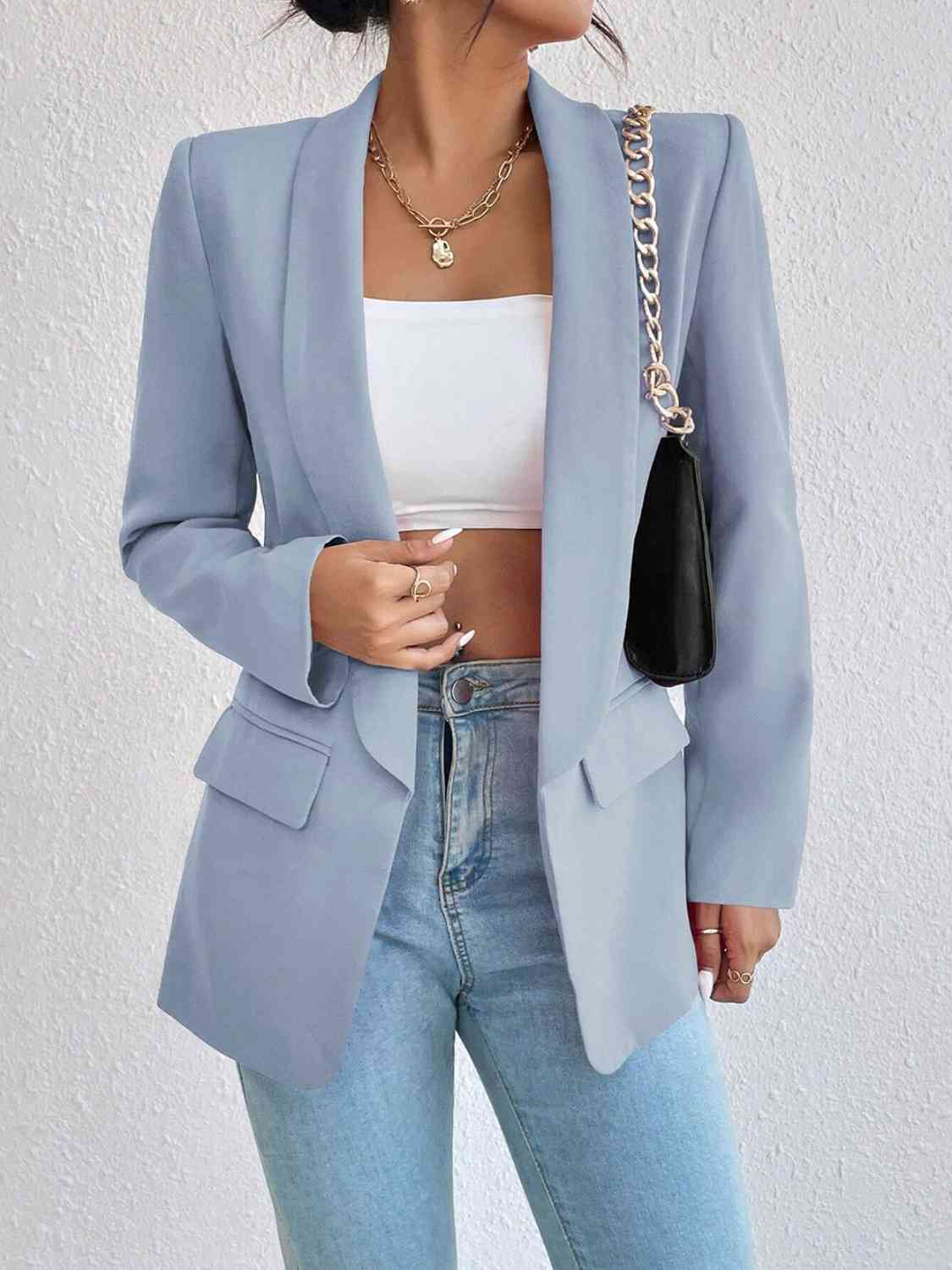 Shawl Collar Long Sleeve Blazer - Christi's Boutique