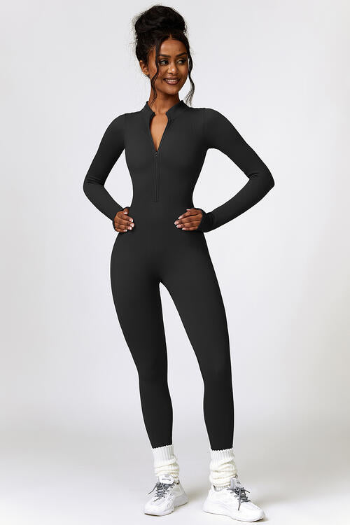 Half Zip Long Sleeve Active Jumpsuit - Christi's Boutique