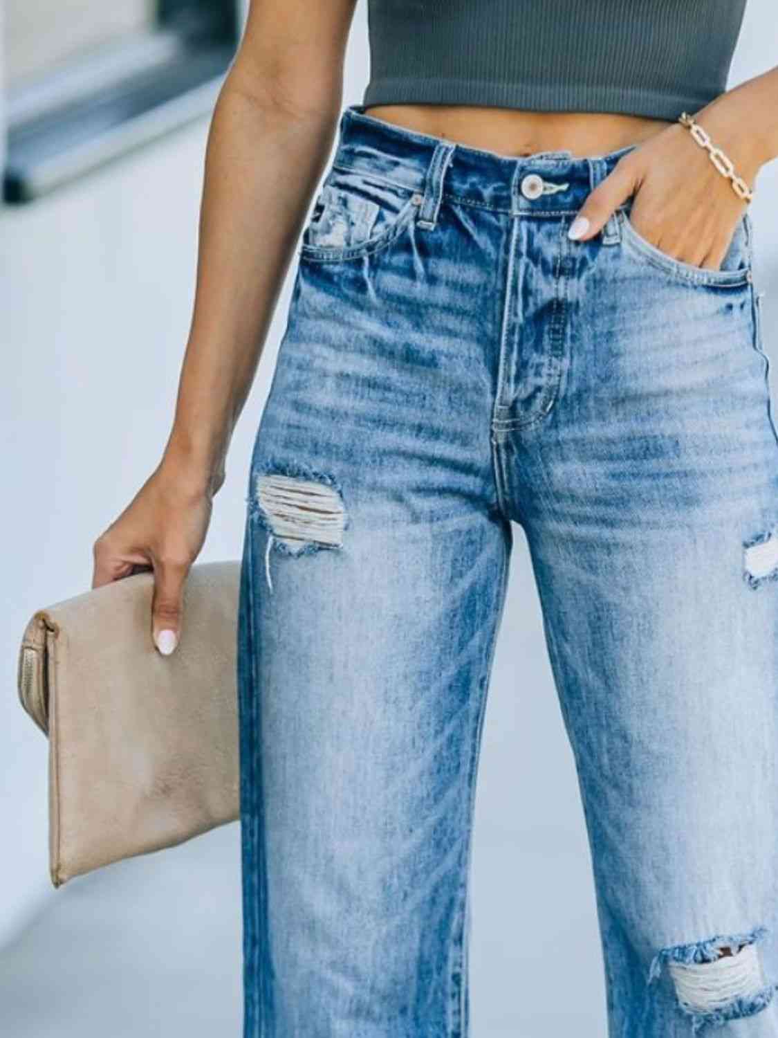 Distressed Straight Leg Jeans - Christi's Boutique