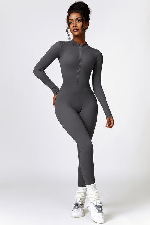 Half Zip Long Sleeve Active Jumpsuit - Christi's Boutique
