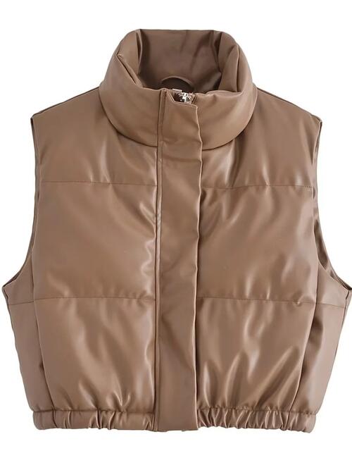 PU Leather Zip Up Drawstring Vest - Christi's Boutique