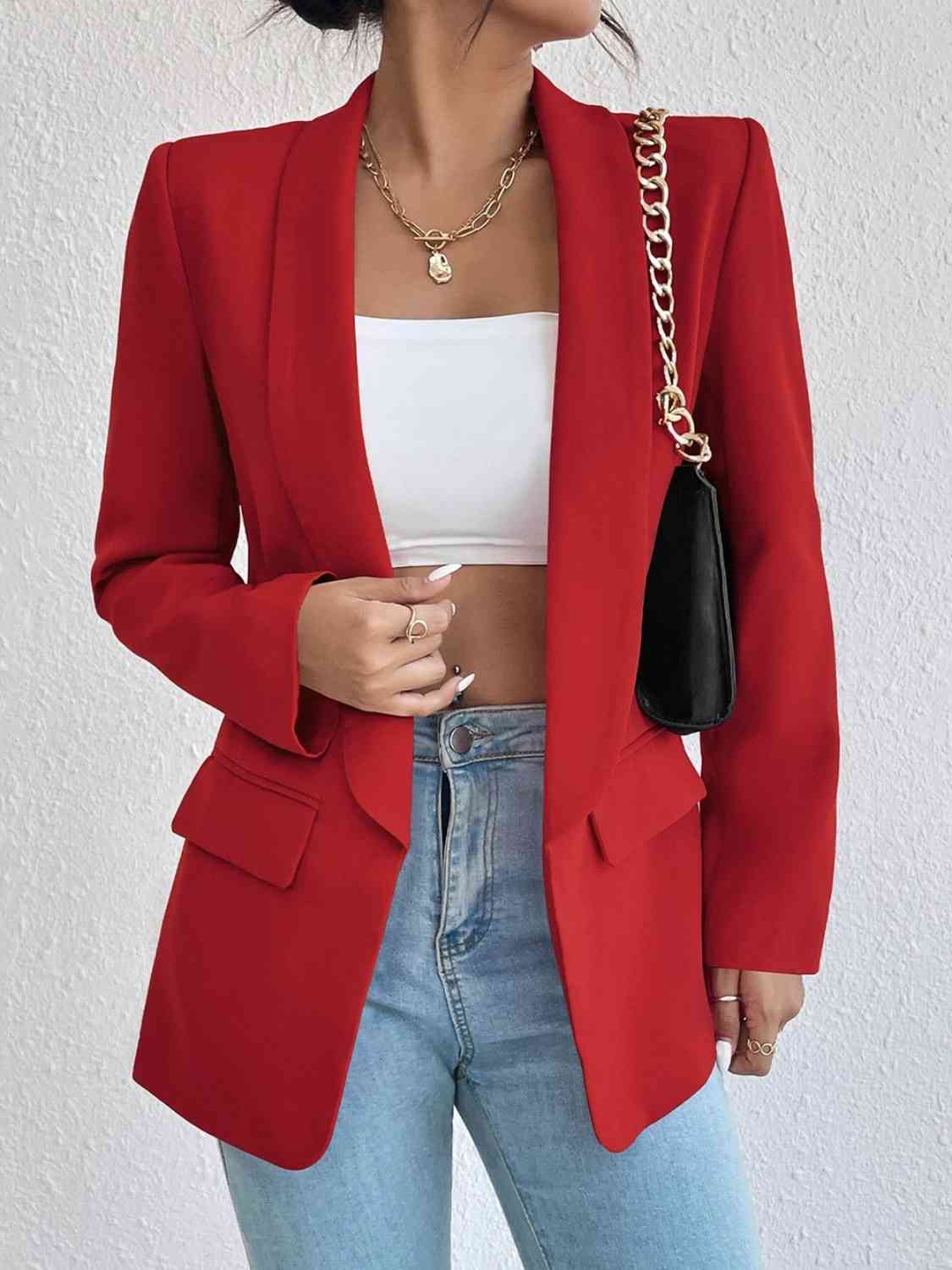 Shawl Collar Long Sleeve Blazer - Christi's Boutique
