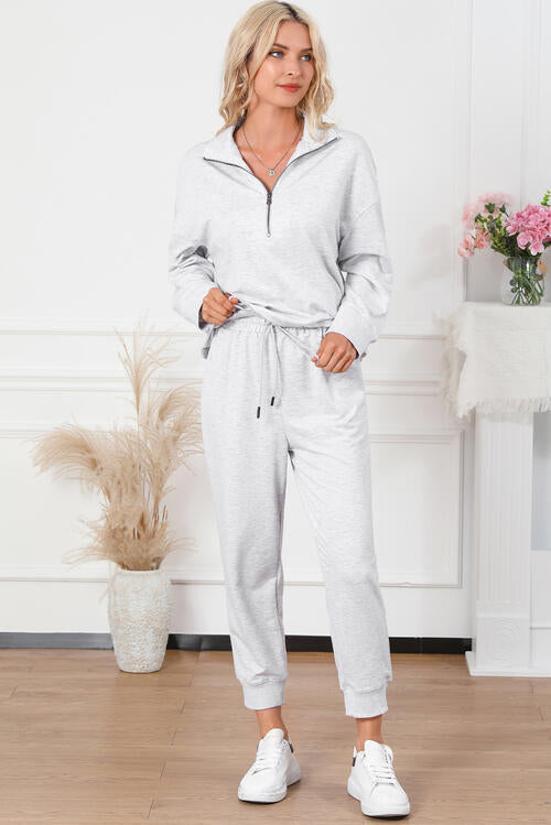 Half Zip Sweatshirt and Drawstring Sweatpants Set - Christi's Boutique