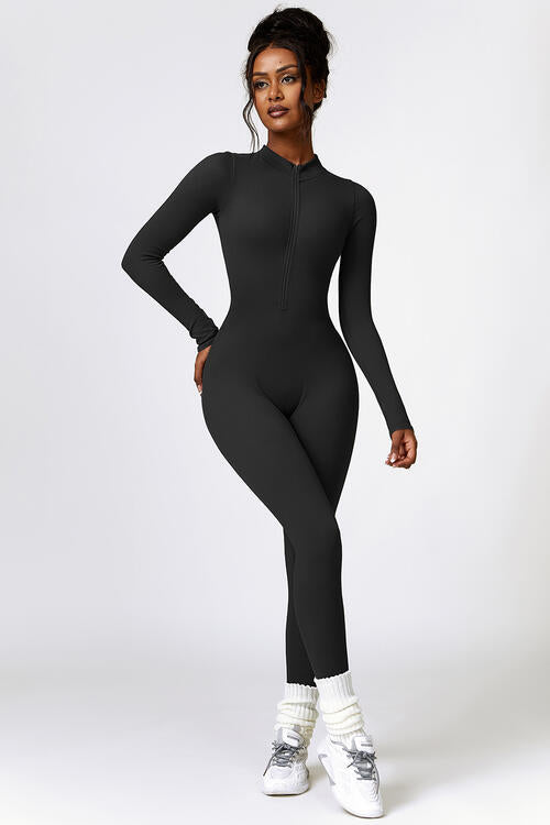 Half Zip Long Sleeve Active Jumpsuit - Christi's Boutique