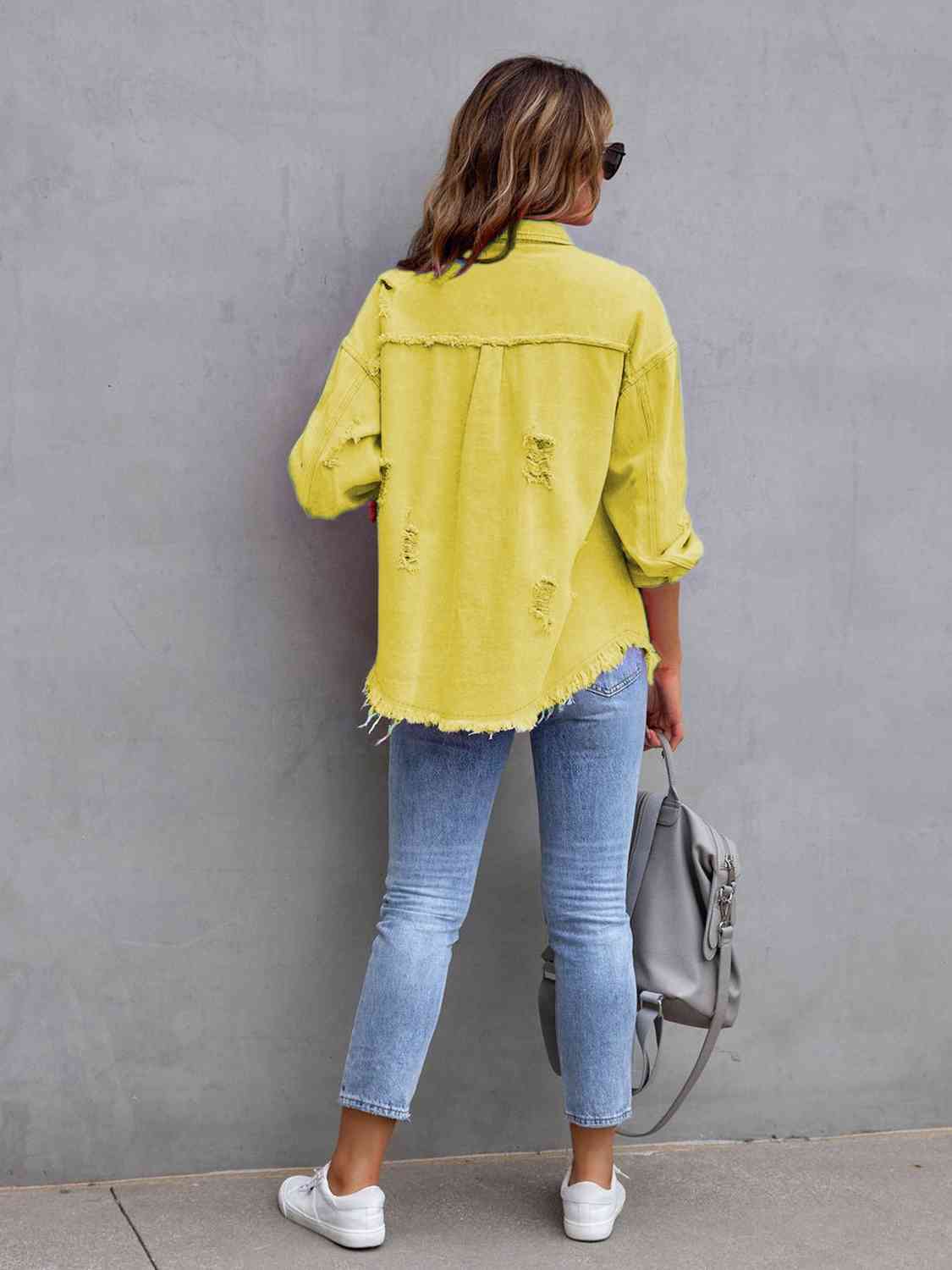 Distressed Drop Shoulder Denim Jacket - Christi's Boutique