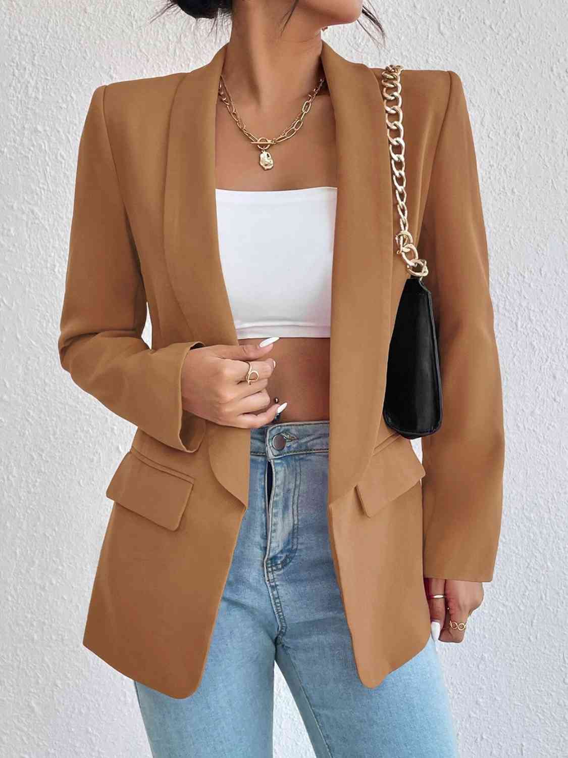 Shawl Collar Long Sleeve Blazer - Christi's Boutique
