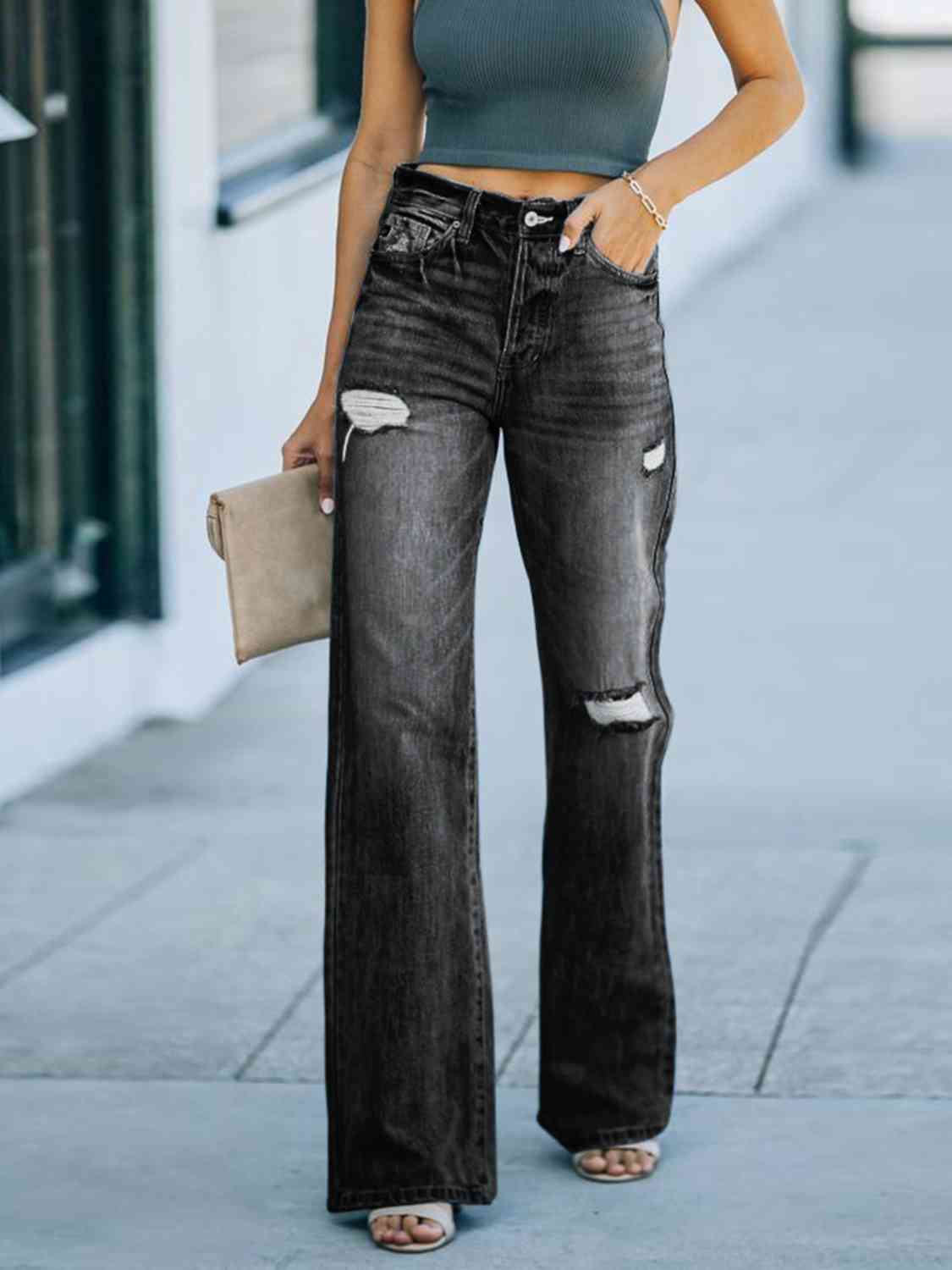 Distressed Straight Leg Jeans - Christi's Boutique