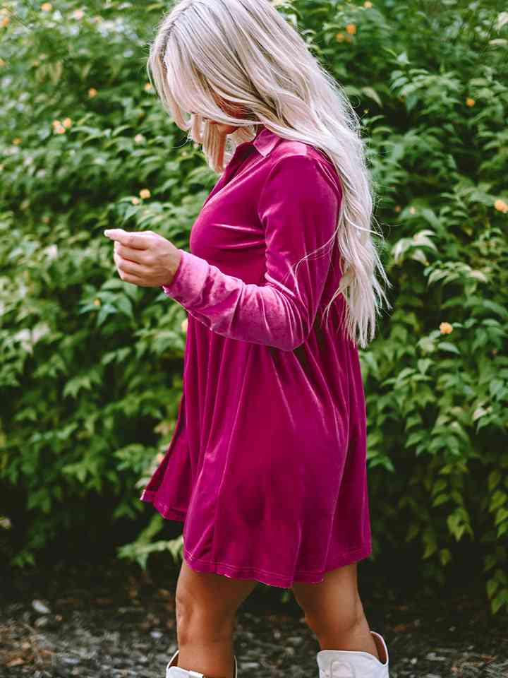 Collared Neck Buttoned Mini Dress - Christi's Boutique