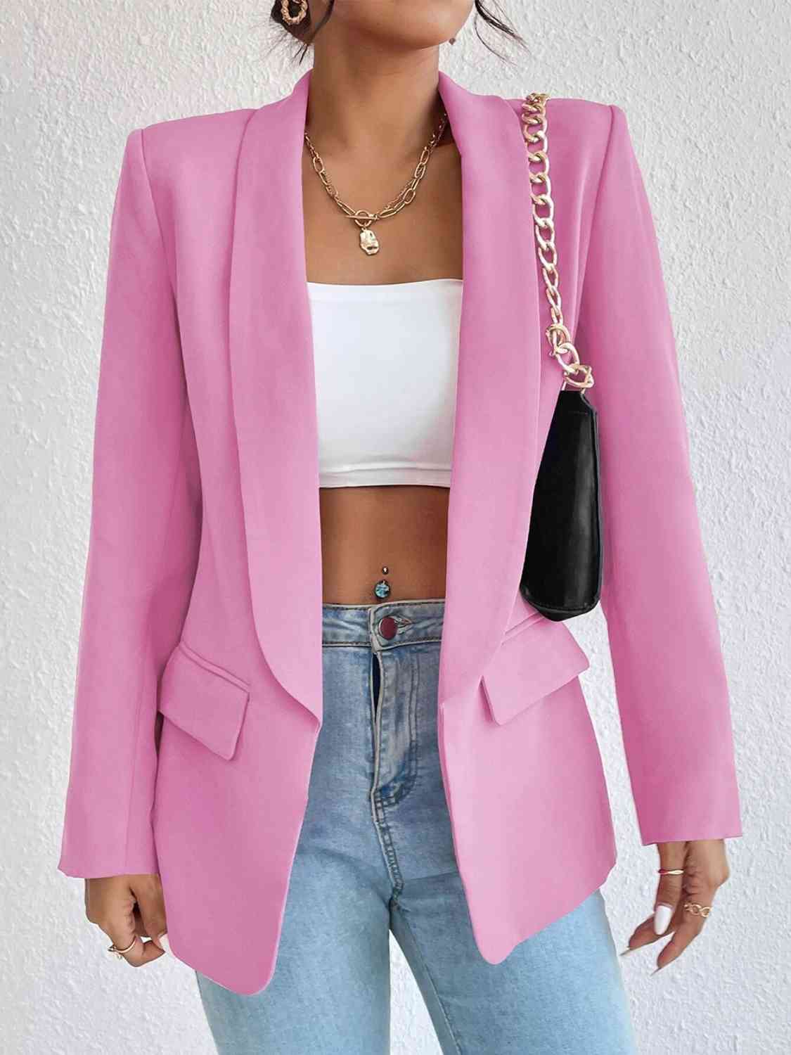 Shawl Collar Long Sleeve Blazer - Christi's Boutique