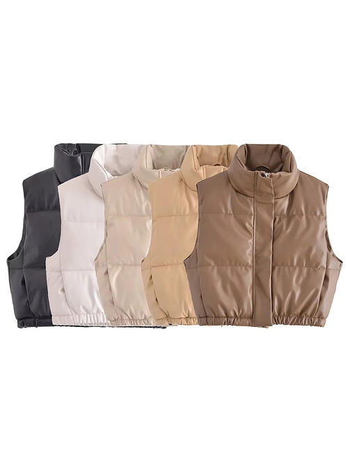 PU Leather Zip Up Drawstring Vest - Christi's Boutique