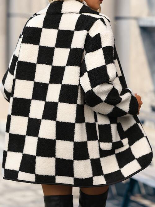 Double Take Full Size Checkered Button Front Coat with Pockets - Christi's Boutique