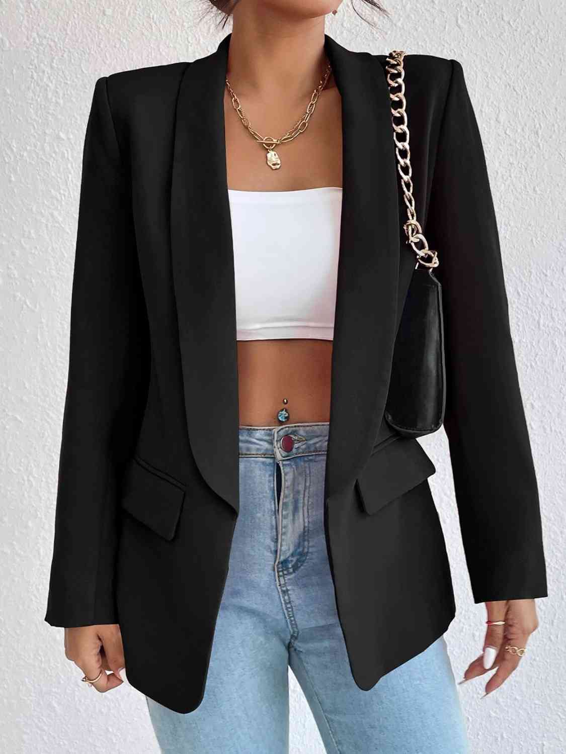 Shawl Collar Long Sleeve Blazer - Christi's Boutique