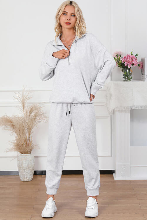 Half Zip Sweatshirt and Drawstring Sweatpants Set - Christi's Boutique