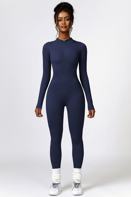 Half Zip Long Sleeve Active Jumpsuit - Christi's Boutique