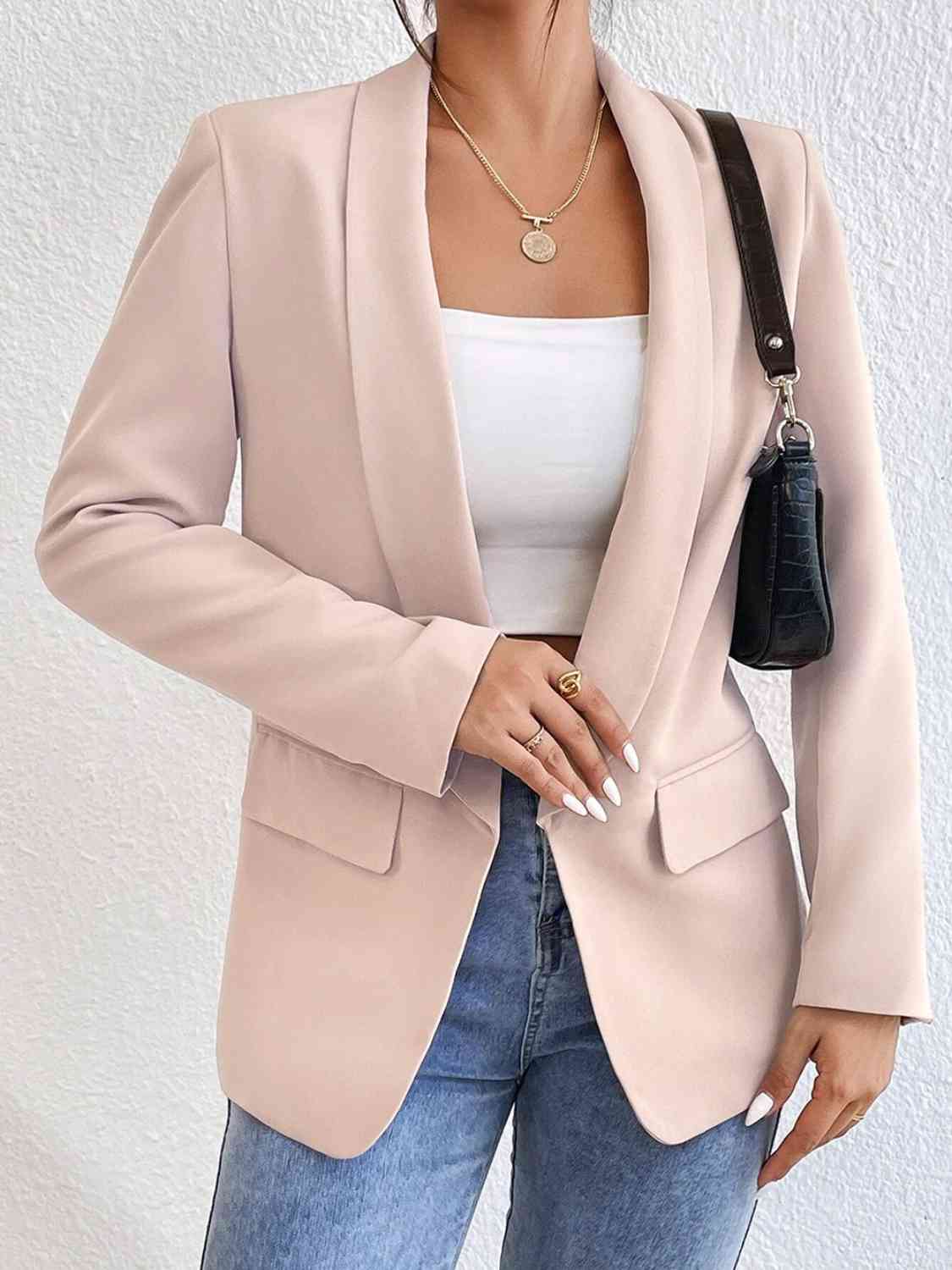 Shawl Collar Long Sleeve Blazer - Christi's Boutique