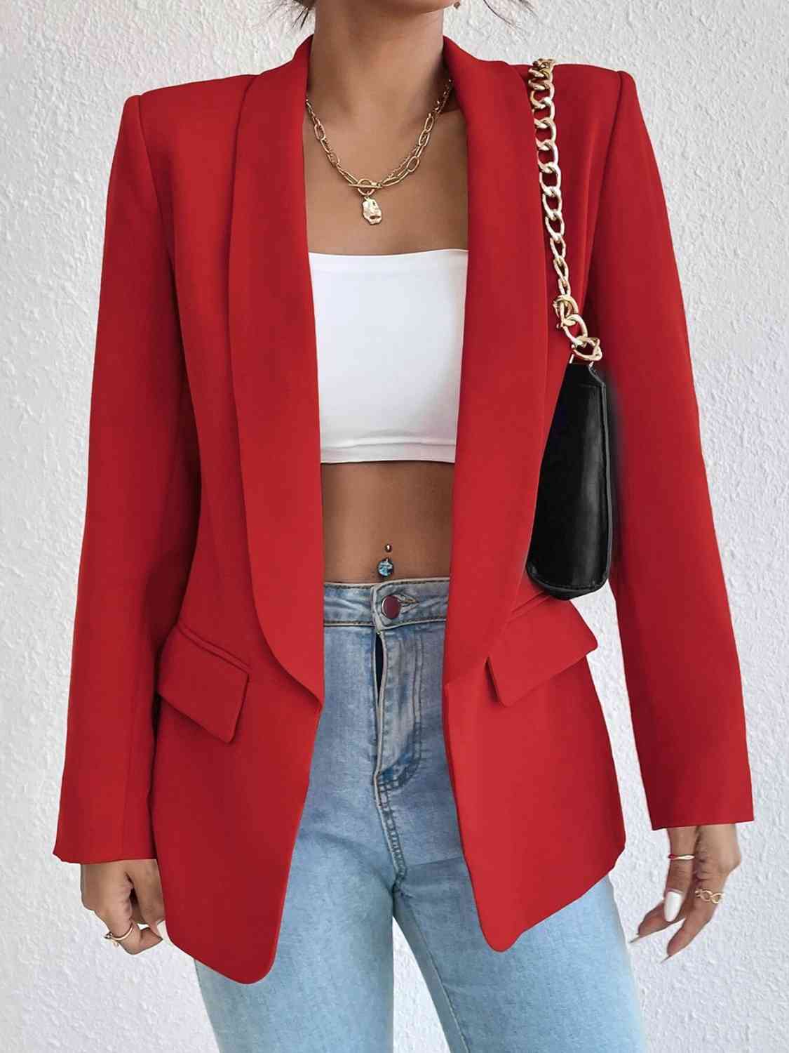 Shawl Collar Long Sleeve Blazer - Christi's Boutique